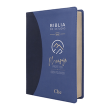 Cargar imagen en el visor de la galería, Biblia RVR 1977 de Estudio Mensaje Profético y Escatológico Piel Azul Interior a dos Colores
