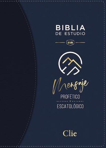 Biblia RVR 1977 de Estudio Mensaje Profético y Escatológico Piel Azul Interior a dos Colores