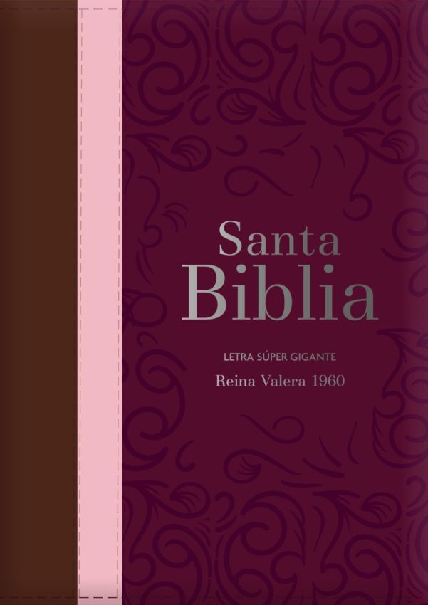 Biblia RVR 1960 Letra Súper Gigante Tricolor Guinda Palo Rosa Marrón con Cierre con Índice