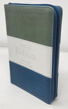 Cargar imagen en el visor de la galería, Biblia RVR 1960 Letra Grande Tamaño Manual Tricolor Gris Crema Azúl con Cierre con Índice
