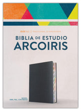 Cargar imagen en el visor de la galería, Biblia RVR 1960 de Estudio Arco Iris Multicolor Piel Imitación Negro con Índice
