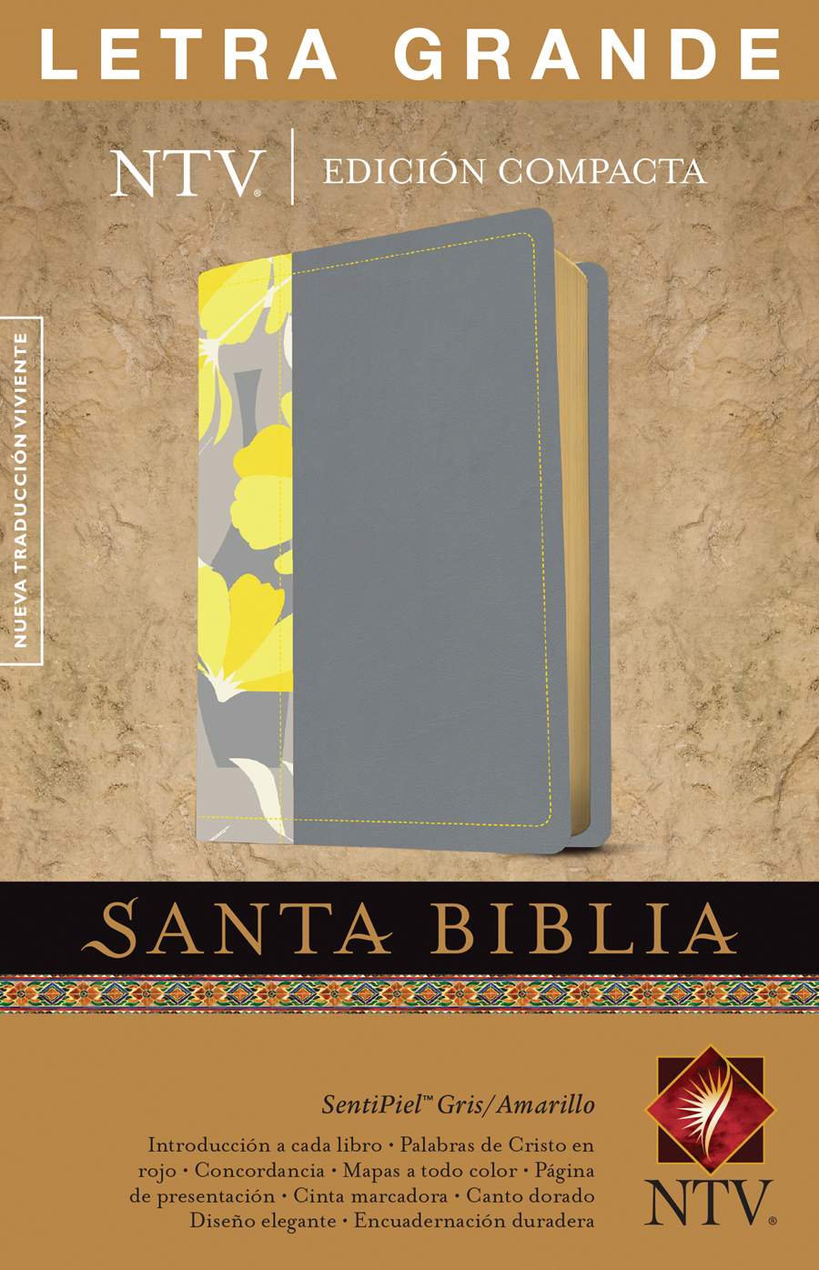 Biblia NTV Compacta Letra Grande Gris Amarillo Sentipiel